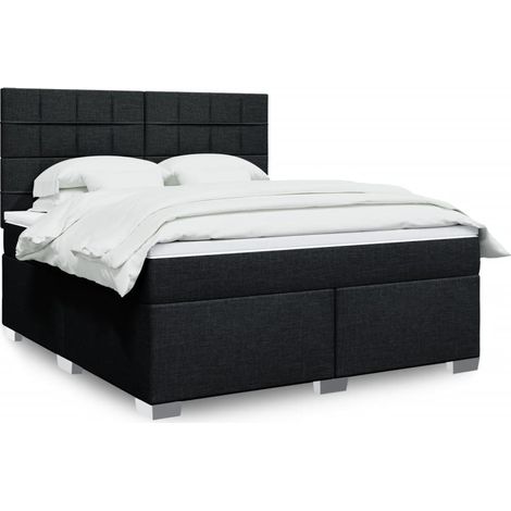 Cama box spring con colchón tela negro 180x200 cm