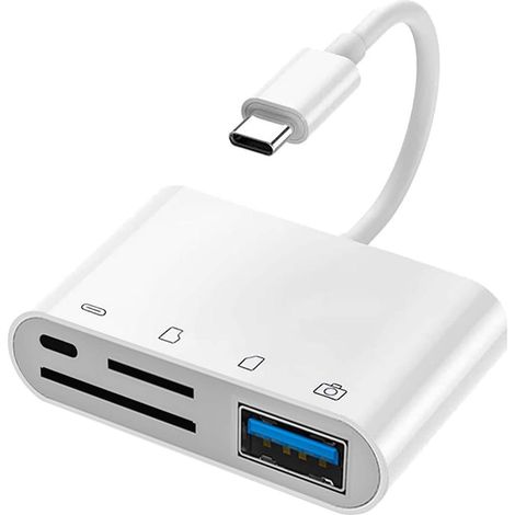 Lettore di schede Micro SD, 4 in 1, USB 3.0, porta USB-C, bianco (1/5)