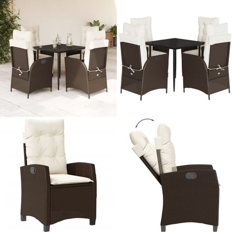 Ensemble à manger de jardin 5 pcs et coussins marron poly rotin - Chaise de jardin - Table de jardin (1/5)