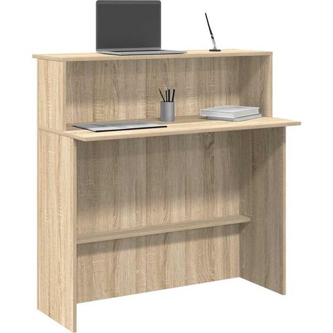 Vidaxl – Bureau de réception chêne sonoma 100x50x103,5 cm – Bois d'ingénierie résistant à l'humidité – Étagère intégrée pour rangement – Installation facile