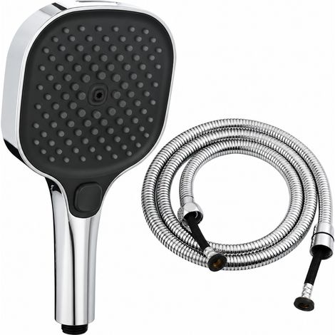 Ensemble douchette chromée et flexible carré salle de bain 26,8 × 28 × 7,7 cm 651 g raccord fileté 0-80°C – Livraison gratuite (1/4)