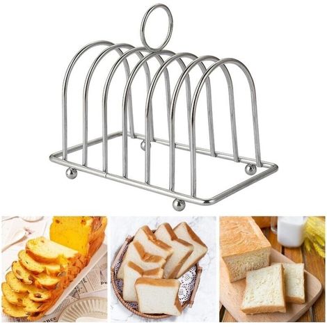 Bread Rack Non-deformable Loop Carry Handle Non-stick Ball Feet Rust-free Stainless Steel 6 Slots Toast Bread Holder Bakery (1/4)