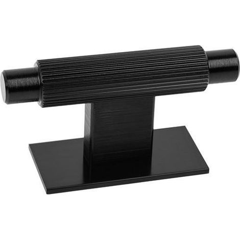 pomo aluminio modelo arpa plate con placa acabados disponibles efecto inox, negro cepillado y laton cepillado acabado negro cepillad dist. agujero 70x25