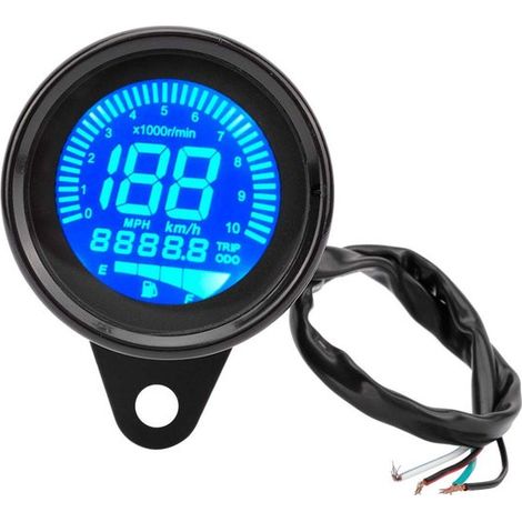 Tacómetro y velocímetro digital LED universal para coche y motocicleta - Máx. 199 km/h - CC 12V (Negro) (1/5)