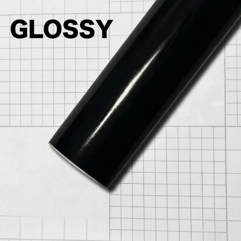 (Brillant - 30 x 150 cm) Film adhésif noir brillant pour carrosserie automobile, imitation fibre de carbone, pour rétroviseurs, portières et intérieur/extérieur. Accessoires inclus.