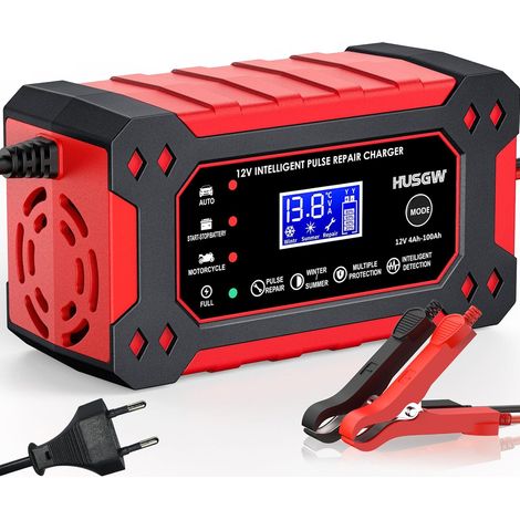 Chargeur de Batterie, Chargeur Batterie avec Réparation, Mainteneur de Batterie avec Écran LCD, pour Moto Camion, AGM, Gel, Wet, SLA (1/5)