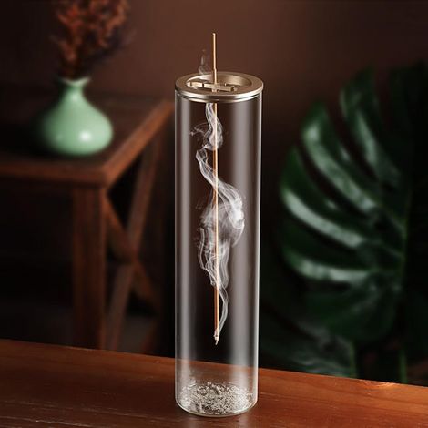 Porta incenso invertito con clip in metallo, contenitore in vetro anti-cenere, bruciatore per aromaterapia, dispositivo, decorazione per casa e club (rotondo) (1/5)