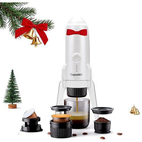 3 en 1 machine à café portable électrique de voyage pour capsule NS et café moulu et Pod DG, chargeur USB de type C et de voiture, cafetière à 19 bars avec chauffage automatique （blanc (1/5)