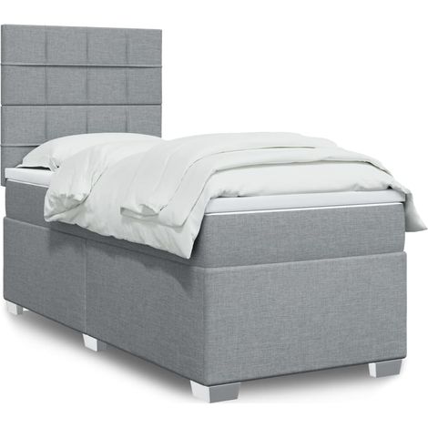 Boxspringbett mit Matratze Hellgrau 90x200 cm Stoff