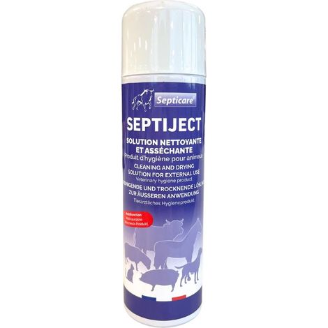 Nettoyant asséchant Septiject 500ml – Solution hygiénique pour équins, bovins, ovins, porcins, chiens et chats – Usage professionnel – Ukal
