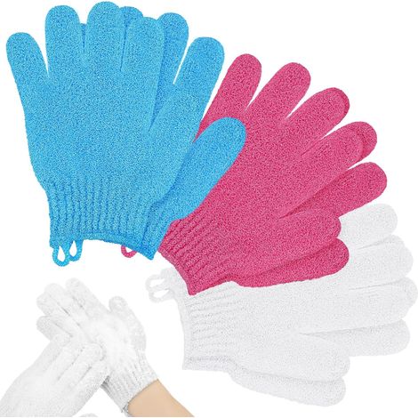 3 Paires Gant de douche,Exfoliant corps,Coton polyester,Bain quotidien,Famille unisexe (1/5)