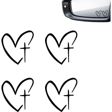 Set of 4 heart-shaped car stickers with cross (1/5)
