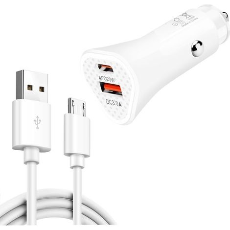 TE-P23 38W PD 20W USB-C / TYPE-C + QC3.0 Chargeur de voiture Triangle USB + câble de données USB à micro USB, longueur: 1m (1/5)