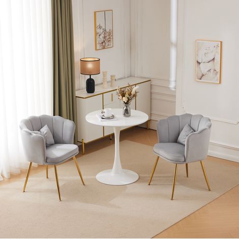 Set da 2 sedie da salotto in velluto grigio con schienale a petalo, gambe in metallo dorato e cuscini ergonomici, per camera da letto e sala da pranzo  CHICFURN (1/5)