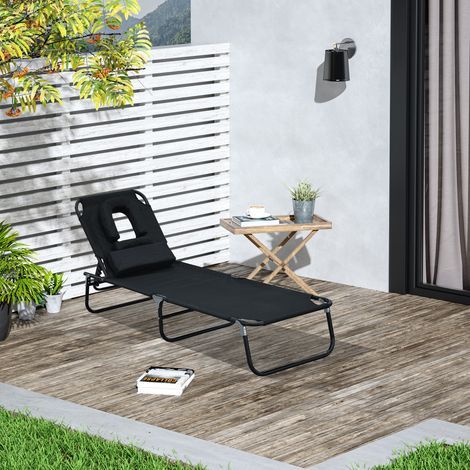 Gartenliege, klappbare Chaiselongue, Sonnenliege zum Lesen, schwarz (1/5)