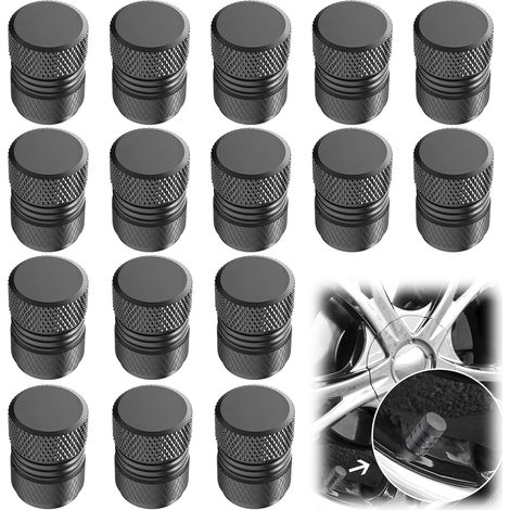 Lot de 16 bouchons de valve de pneu - En aluminium anodisé - Résistant à la corrosion - Universel - Pour voiture, moto, camion et vélo - Noir (1/5)