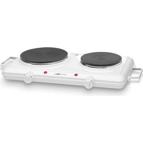 Piastra doppia Clatronic campeggio, cucina, ufficio 2 piastre Ø circa 180 mm e 150 mm piastra con 2 termostati stepless e 2 spie luminose verniciatura resistente al calore DKP 3583 bianco