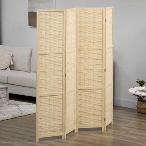 Paravent 4 panneaux en bois et bambou, pliable et gain de place, hauteur 170 cm, marron (1/5)