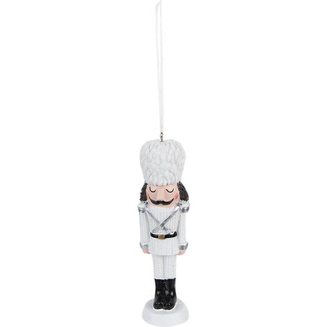 Suspension de Noël Casse-Noisette Boule de Noël en Plastique Blanc et Argenté 13 cm - PANGIVO (1/3)