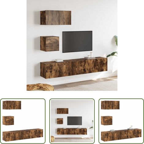 vidaXL Wandmontage -  4-tlg. TV-Schrank-Set Räuchereiche Holzwerkstoff (1/5)