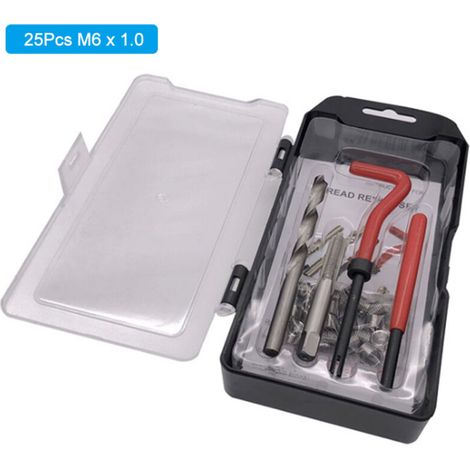 Kit de réparation de filetage M6 x 1,0 (25 pièces) compatible Helicoil pour filetages endommagés de 6 mm (1/5)