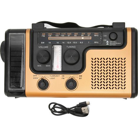Portable solar-powered hand-crank radio with LED, 2000mAh AM/FM/SW, emergency weather with flashlight (1/5)