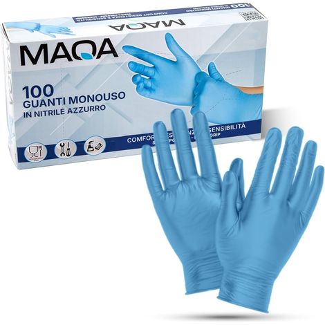 Gants jetables en nitrile bleu 100 pièces  sans latex et poudre  Idéal pour un usage médical, alimentaire, nettoyage, esthétique (M) (1/5)