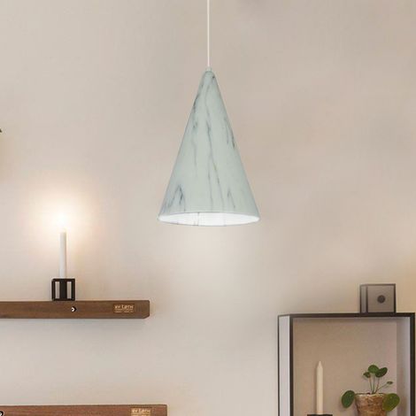 Suspension cone moderne en métal finiton marbre 60W E27 compatible LED