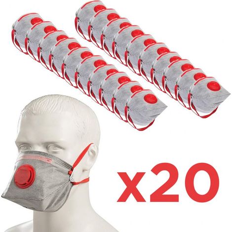 Pack 20 Masques FFP3 Mieux que FFP2 Pliable en 149 avec Valve d'Expiration - Protection contre les poussières, fibres et brouillards aqueux non-toxiques (1/5)