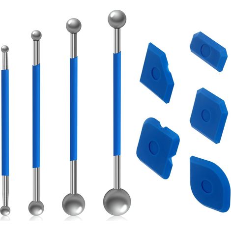 Lot de 9 grattoirs à outils, 4 extracteurs à billes métalliques et 5 lisseurs à joints en silicone, extracteurs de joints en silicone, kit d'outils de calfeutrage pour salle de bain, carrelage de
