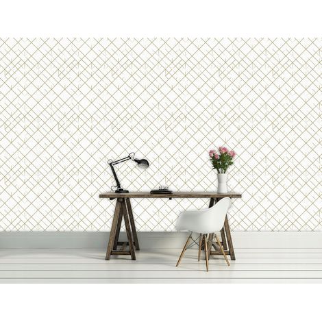 Wallarena Vliestapete Geometrische Linien Gold Weiß für Wohnzimmer und Schlafzimmer, 10 m x 50 cm – inkl. Kleister & Anleitung (1/5)