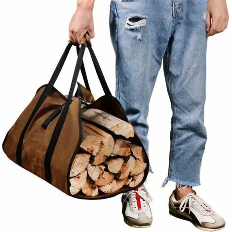 Large firewood carrier bag, canvas log carrier, water-resistant firewood carrier bag, foldable fireplace accessory, ideal for wood stoves, camping, beach (brown) (1/4)
