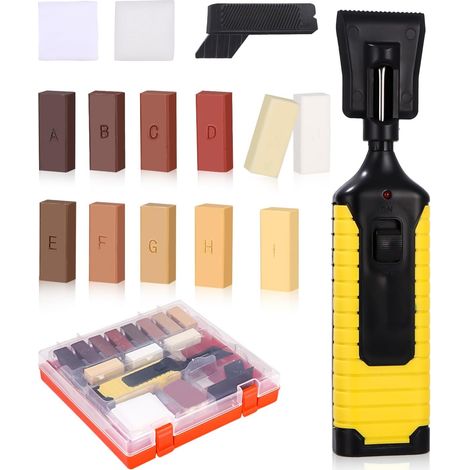 Kit Réparation Parquet Cire, 11 Couleurs avec Fondoir Électrique Répare rayures et trous sur parquet, stratifié, sol vinyle, meubles bois, PVC, linoléum – cire dure fondue, séchage rapide (1/5)
