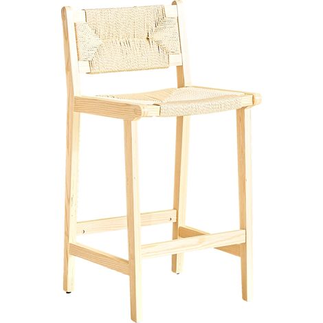 Lot de 2 chaises de bar en bois et corde tressée, style maison de campagne, dossier ergonomique, pour îlot de cuisine, lot stable et facile à monter CHICFURN (1/5)