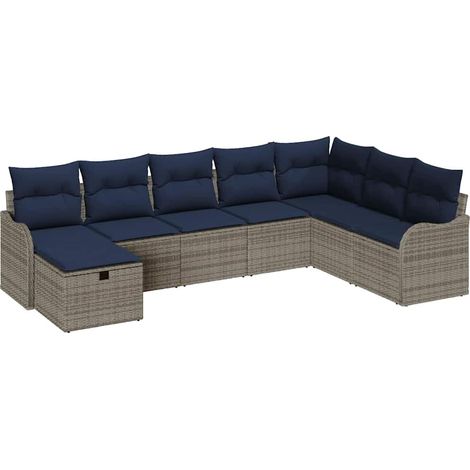 Sofa Set with Cushion with Storage Grey and Navy Poly Rattan vidaXL (1/5)