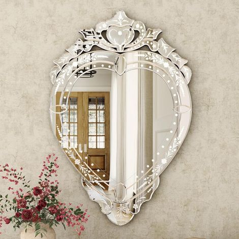 Miroir mural vénitien - 95 x 61 cm en forme de coeur - Miroir décoratif pour salon et chambre à coucher - Miroir mural avec design fait main (1/5)