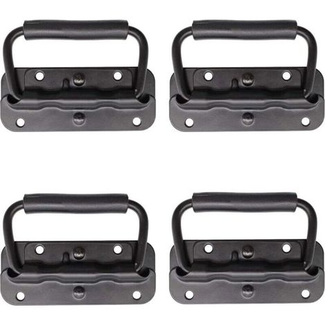4-Piece Flight Case Handle, Spring-Loaded Toolbox Handle, Pull-Back Folding Spring Handle, Replacement and Installation Handle for Toolboxes or Storage Boxes (1/4)