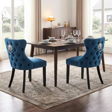 Wahson Dining Chairs 2Pcs in Velvet Upholstered Leisure Chairs with Wood Legs for Kitchen Living Room Restaurant, Blue (1/5)