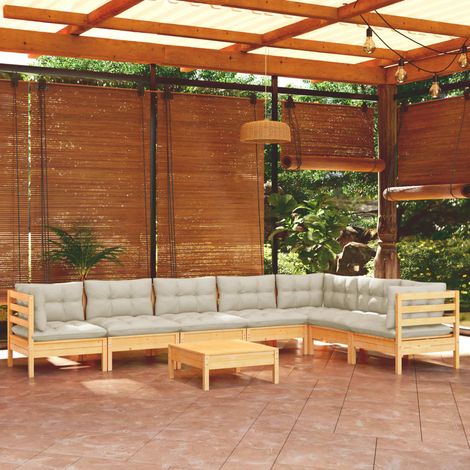 8-tlg. Garten-Lounge-Set mit Creme Kissen Massivholz Kiefer (1/5)