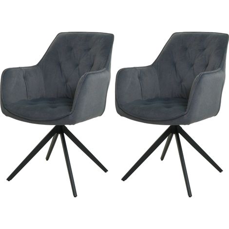 Juego de 2 sillas de comedor HHG-503, silla de cocina silla tapizada con reposabrazos, giratoria, metal tela/textil, antracita