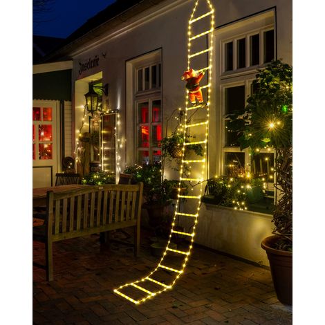 Elektrische Lichterkette für Weihnachten, Leiter mit Weihnachtsmann, 8 Modi, Timer-Speicherfunktion, wasserdicht, für Weihnachtsdekoration im Außen- und Innenbereich (Warmweiß, 3 m) (1/5)
