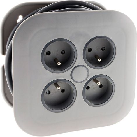 Enrouleur domestique 4 x 2P+T 16A + coupe-circuit - 7m - Gris -