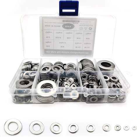 684 Pièces Rondelles Metal, Rondelles Plates en 304 Acier Inoxydable Assortiment, Rondelles d'étanchéité, Rondelles à vis avec Boite en Plastique - M2 M2.5 M3 M4 M5 M6 M8 M10 M12 (1/5)