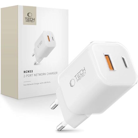 Cargador de pared Tech-Protect NCM33W de 2 puertos PD33W/QC3.0 - blanco