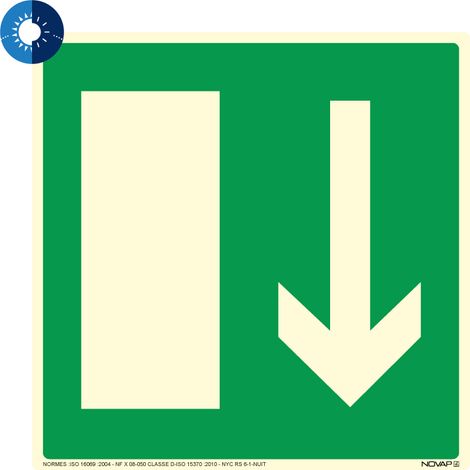 Panneau photoluminescent HD Sortie de secours en bas - rigide 200x200mm - 4055282