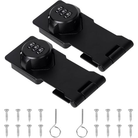 2X Loquet Porte con Serrure à Mot de Passe Cadenas et Loquets Exterieur Verrou Porte Interieure Moraillons de Verrouillage Inox Loquet Serrure Fermeture de Placard Hasp pour Tiroir Boîte Noir (1/4)