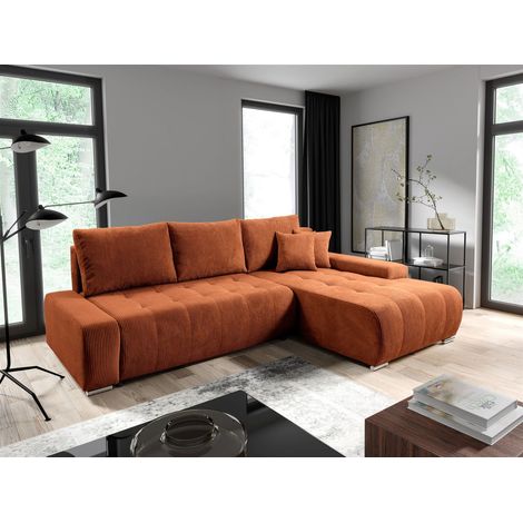 Ecksofa Sofa mit Schlaffunktion VOGAR Stoff Poso Rostbraun Ottomane Rechts (1/5)