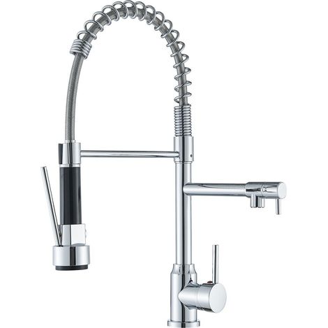 Zamery – Mitigeur de cuisine avec douchette extractible 2 jets chromé – Acier inoxydable 304 – Rotation 360° – Cartouche filtrante en céramique (1/5)