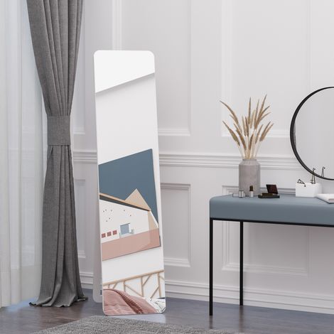 Espejo de cuerpo entero con marco plegable, espejo de tocador, de pie o de pared, robusto, para salón o vestidor, madera de pino MDF, blanco, 37 x 43 x 156 cm