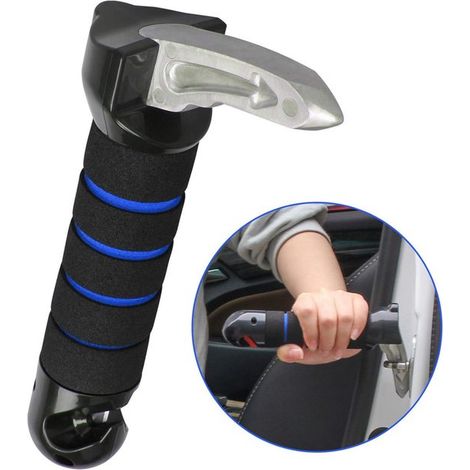 Barra di supporto portatile 3 in 1 per maniglia della portiera dell'auto con martello di sicurezza e taglia cinture di sicurezza, blu, 19x11x5 cm (1/5)